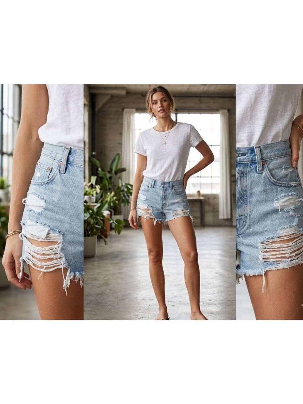 American Eagle Shorts Size 6 90s Boyfriend Mid Rise Distressed Raw Hem Light Wa